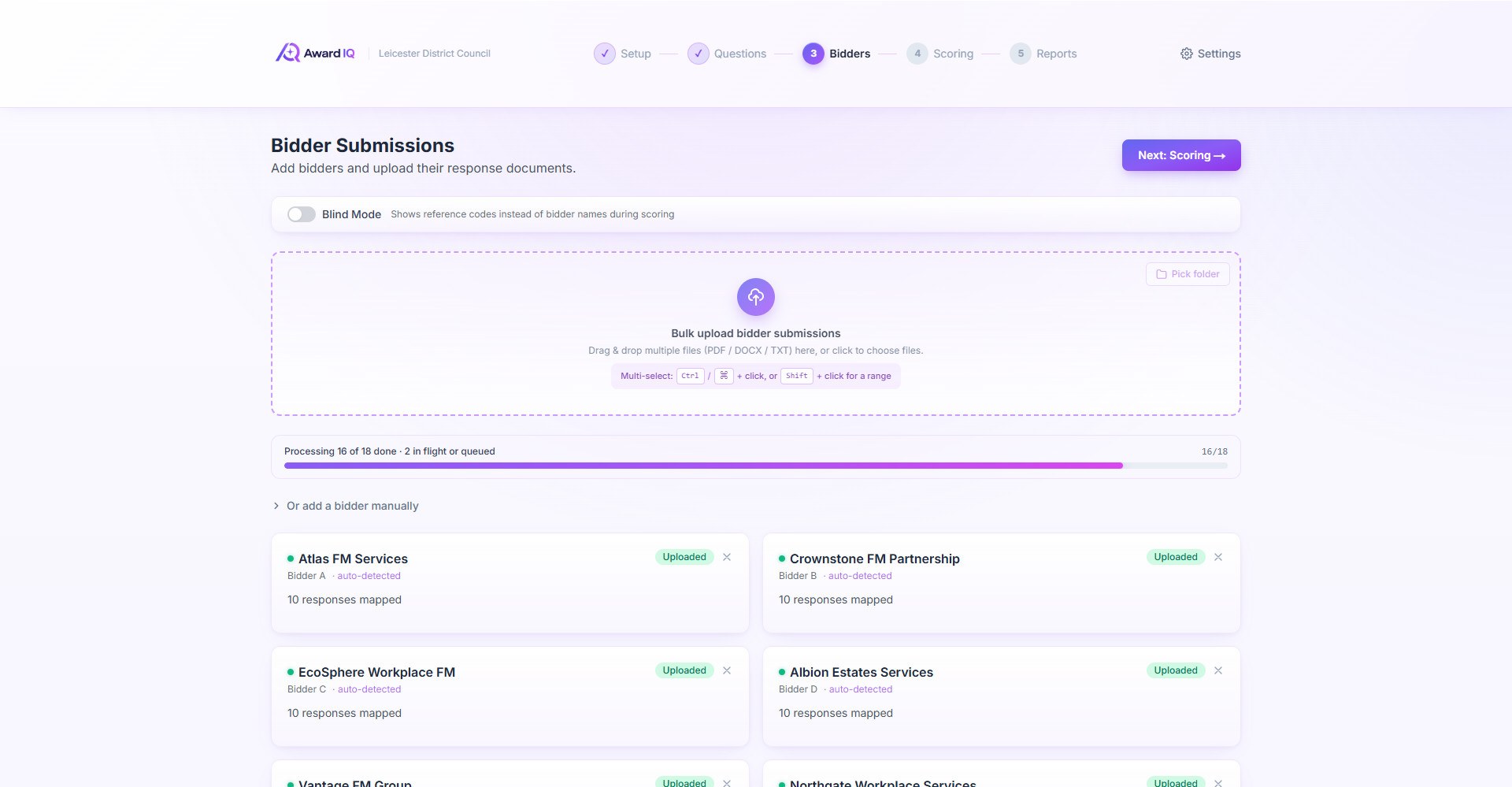 Bulk upload 50 bidder submissions in parallel